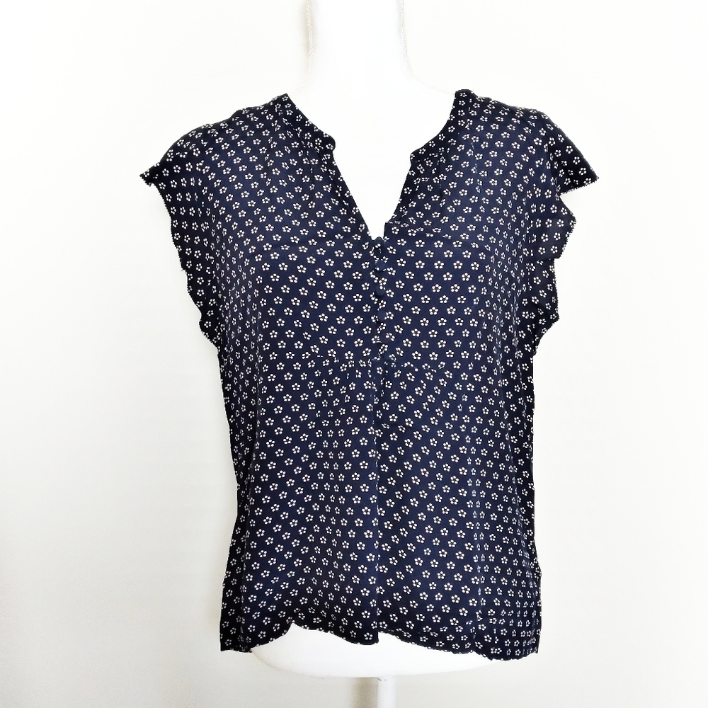 Sanctuary Flutter Sleeve Navy Floral Print Blouse